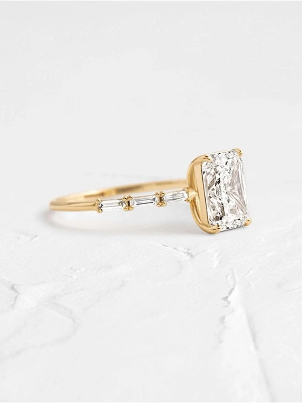Radiant Cut CZ Engagement Ring 925 Silver 18K Gold Filled Baguette Sides Size 6